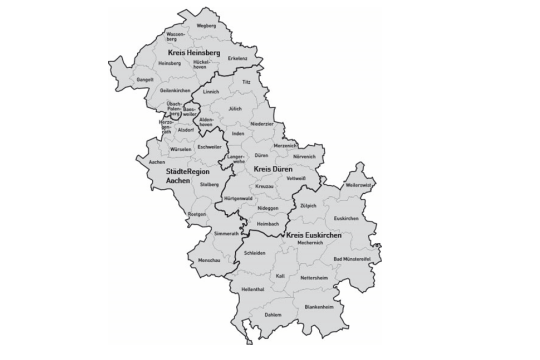 Landkarte der Regionen Aachen, Düren, Euskirchen und Heinsberg